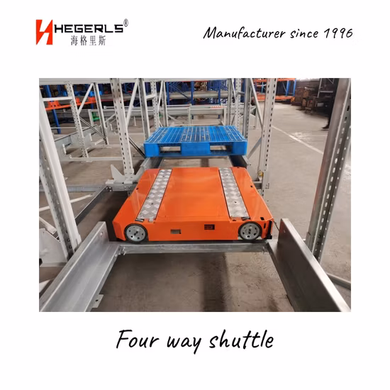 Rayonnage de stockage haute densité entièrement automatisé Système de navette à quatre voies pour palettes